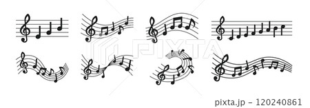 音符と楽譜のカットイラストセット 音符と楽譜のカットイラストセット 120240861