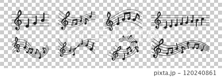 音符と楽譜のカットイラストセット 音符と楽譜のカットイラストセット 120240861