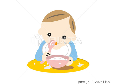 スプーンでご飯を食べる赤ちゃん 120241109