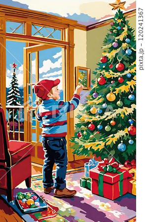 クリスマスツリーと少年 120241367