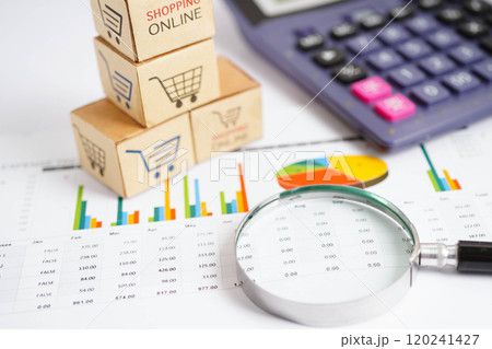 Online shopping, Shopping cart box on business graph, import export, finance commerce. 120241427