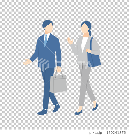 通勤中に会話をしているビジネスパーソン 通勤中に会話をしているビジネスパーソン 120241876