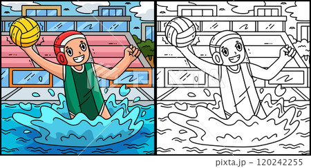 Water Polo Female Catching the Ball Illustration Water Polo Female Catching the Ball Illustration 120242255