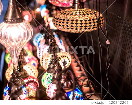 traditional arabic lanterns with glowing light 120242265