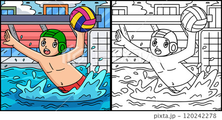 Water Polo Player Swimming Ball Hand Illustration 120242278