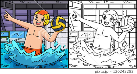 Water Polo Player Ready to Pass Ball Illustration 120242282