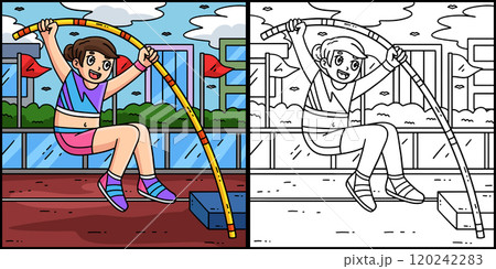 Track and Field Female Pole Vaulting Illustration 120242283