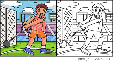 Track and Field Athlete Hammer Throw Illustration 120242284