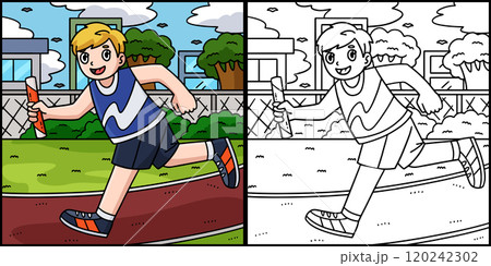 Track and Field Athlete Running Baton Illustration Track and Field Athlete Running Baton Illustration 120242302