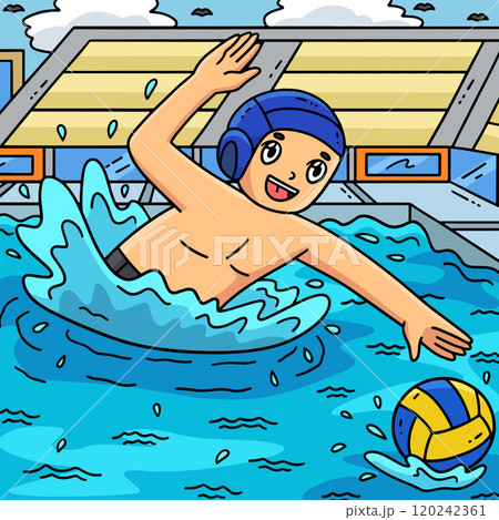 Water Polo Player Swimming for the Ball Colored  120242361