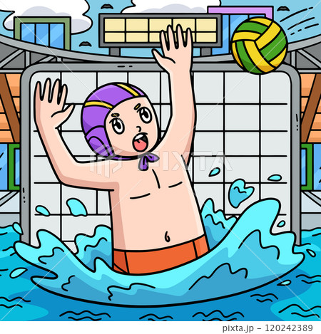 Water Polo Goalie Reaching Out the Ball Colored Water Polo Goalie Reaching Out the Ball Colored 120242389