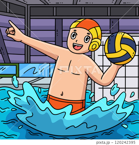 Water Polo Player Ready to Pass the Ball Colored Water Polo Player Ready to Pass the Ball Colored 120242395