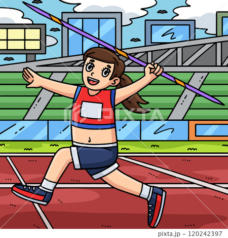 Track and Field Female Athlete Javelin Colored Track and Field Female Athlete Javelin Colored 120242397