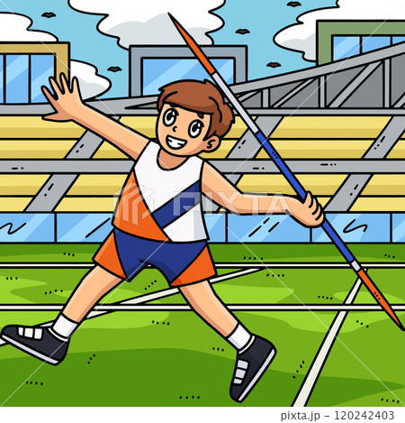 Track and Field Athlete and Javelin Colored  120242403