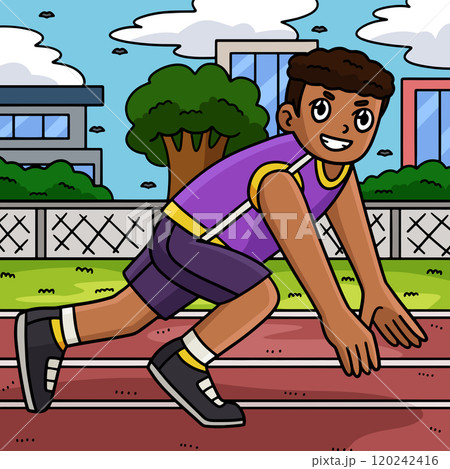 Track and Field Athlete Ready to Sprint Colored  120242416
