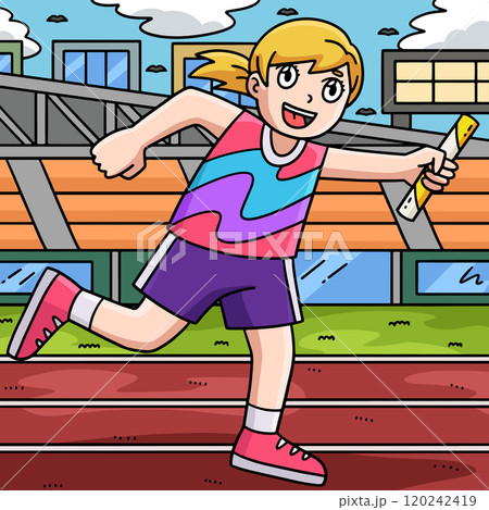 Track and Field Female with Relay Baton Colored Track and Field Female with Relay Baton Colored 120242419