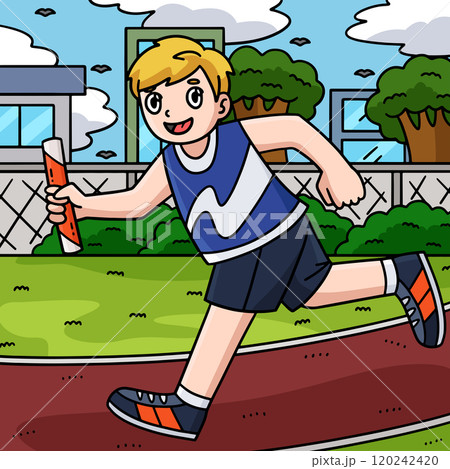 Track and Field Athlete Running with Baton Colored 120242420