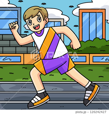 Track and Field Athlete Sprinting Colored Cartoon Track and Field Athlete Sprinting Colored Cartoon 120242427