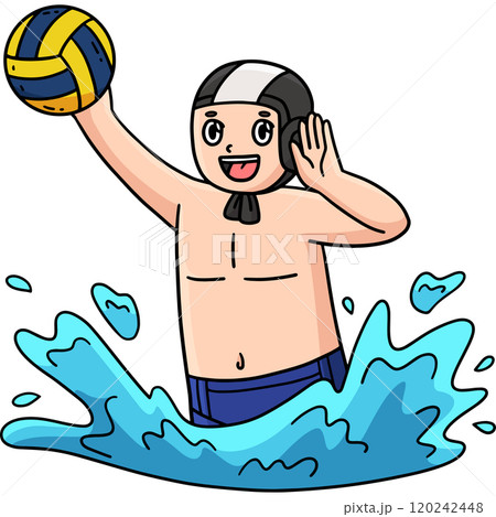 Water Polo Player Calling Out to Teammate Clipart 120242448