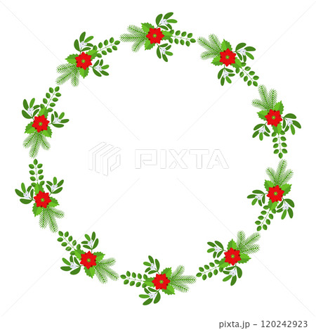 Christmas round floral wreath frame. Winter holiday decoration Christmas round floral wreath frame. Winter holiday decoration 120242923