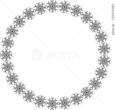 Snowflake circle frame. Winter snowflake round border. 120243065