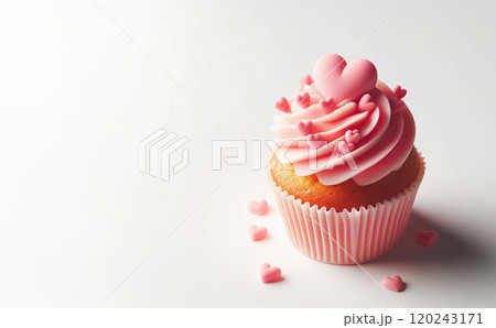 Yummy pink cupcake on white background 120243171