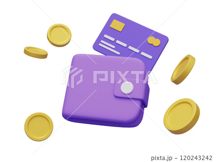 wallet with credit card and coin 3D graphic 120243242