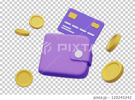 wallet with credit card and coin 3D graphic 120243242