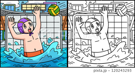 Water Polo Goalie Reaching Out Ball Illustration Water Polo Goalie Reaching Out Ball Illustration 120243293