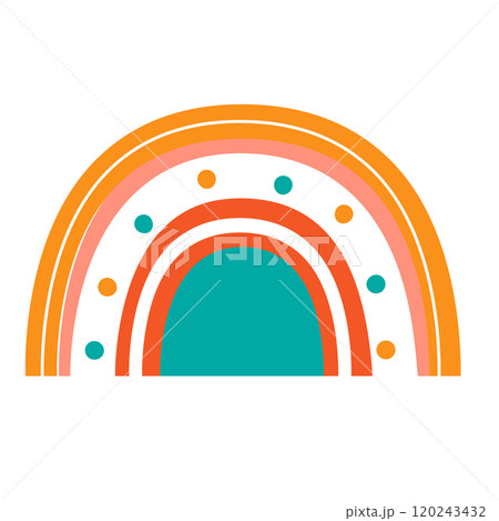 Cute colorful rainbow in boho style for kids and children. Vector isolated clip art of cartoon rainbow for nursery design 120243432