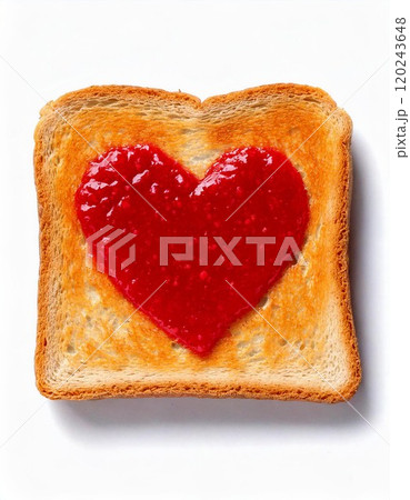 Toast with a heart shape made of jam, symbolizing love and affection in simple comfort food. 120243648