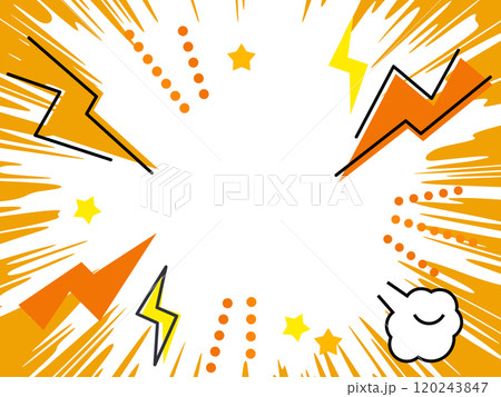 衝撃・驚きを表す放射線、集中線の背景（バックグラウンド）フレーム 120243847
