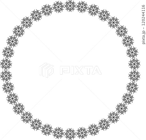 Snowflake circle frame. Winter snowflake round border. Snowflake circle frame. Winter snowflake round border. 120244116