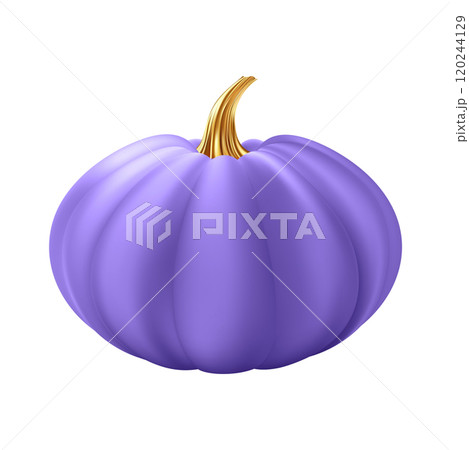 3d realistic pumpkin. Purple pumpkin with golden stem. 120244129