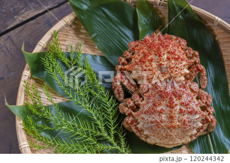 ザルに盛られたトゲクリガニ ザルに盛られたトゲクリガニ 120244342