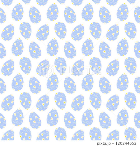 Easter Eggs patterned Flowers and wavy lines Seamless Pattern. Easter greeting background concept  120244652