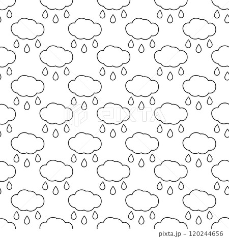 Outline Cloud and Drops Seamless pattern. Contour drawing Rainy weather Backdrop or wallpaper idea 120244656