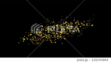 Background plume golden abstract grainy texture, crumbs isolated on black. Gold dust. Sand particles grain. Pieces abstract. plume. Jewelry, carefully placed by hand. Jewel confetti. Vector 120244864