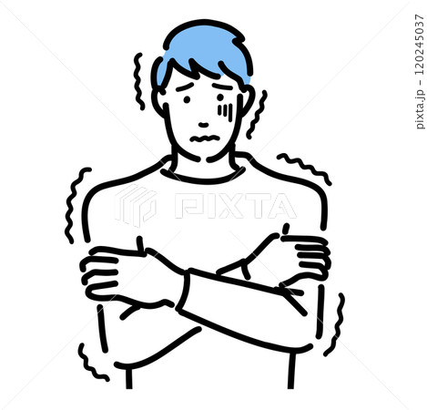 ブルブル震えている若い男性 120245037