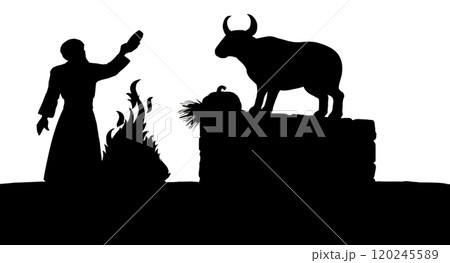 Vector drawing. Man worship idol 120245589