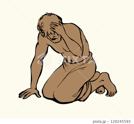 Vector drawing. Man bow praying 120245593