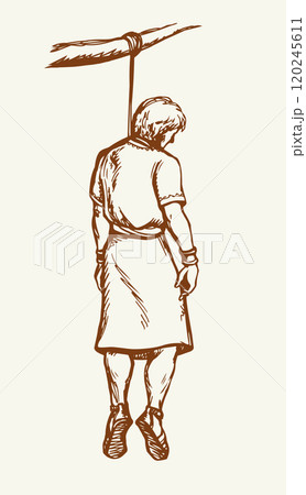 Vector drawing. Man hangs on a tree branch Vector drawing. Man hangs on a tree branch 120245611