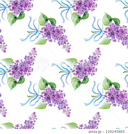 Seamless pattern.Watercolor illustration with beautiful lilac branches. Hand painted watercolor seamless spring pattern,seamless pattern with lilac flowers Seamless pattern.Watercolor illustration with beautiful lilac branches. Hand painted watercolor seamless spring pattern,seamless pattern with lilac flowers 120245665