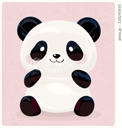 Cute panda bear in kawaii style. Vector illustration on soft pink textured background 120245935