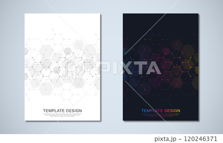 Abstract geometric background with hexagons shape pattern for a business brochure or cover book, page layout, flyer design, and poster template 120246371