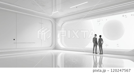 Futuristic showroom, spaceship interior 120247567