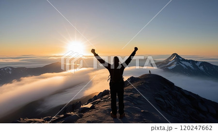 Sunrise Triumph on Mountain Peak Sunrise Triumph on Mountain Peak 120247662