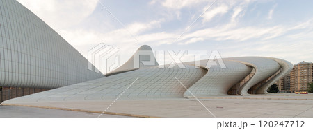 Modern Architecture of Heydar Aliyev Centre in Baku Azerbaijan Before Sunset on a sunny summer Day Modern Architecture of Heydar Aliyev Centre in Baku Azerbaijan Before Sunset on a sunny summer Day 120247712