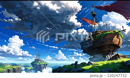 空飛ぶ島船+Flying island ship+ 120247732