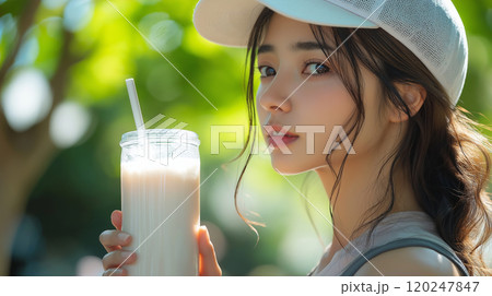 プロテインを飲む女性 120247847